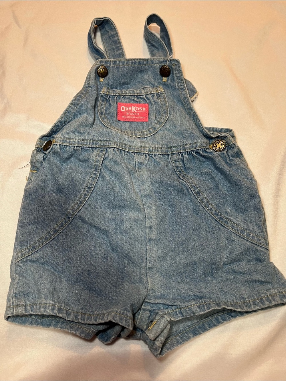 Vintage OshKosh B'gosh Baby Girl Blue Denim Bubble Overalls 3T Made in USA 90s
